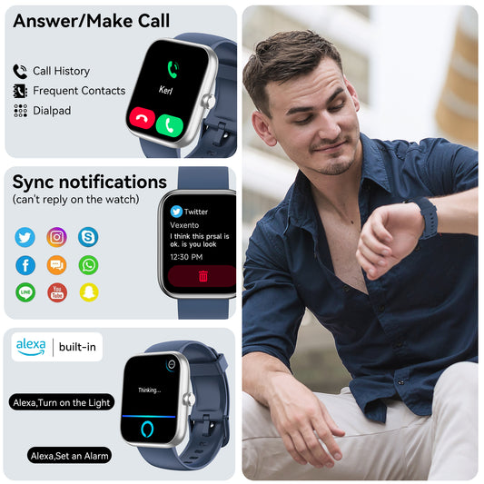Smart Watch with Alexa Built-in 1.83" HD 2026 Health Fitness Tracker Bluetooth Calls and Notifications 120+ Sport Modes Heart Rate Sleep Monitor Fitness Watch IP68 Waterproof iPhone Android