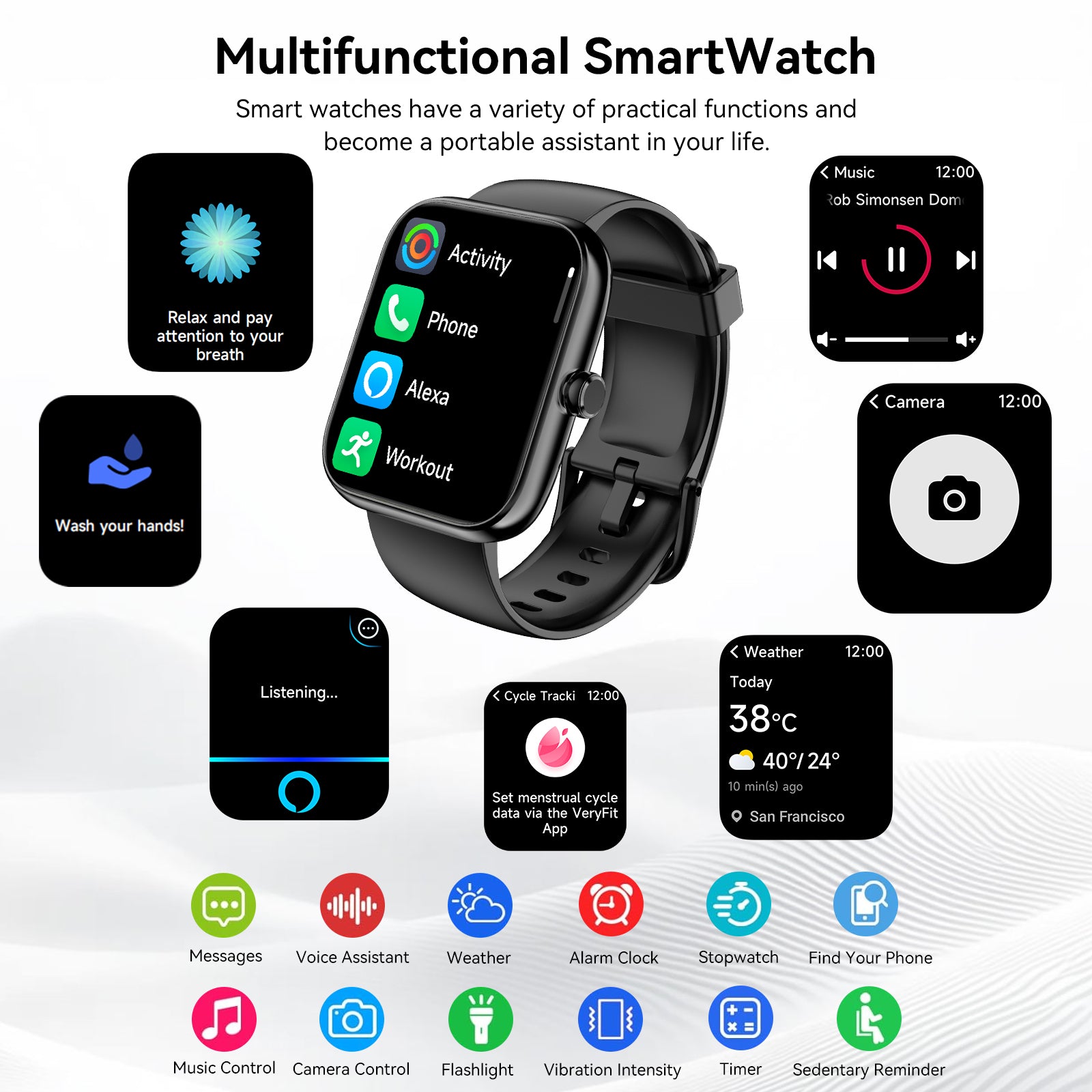 Smart Watch with Alexa Built-in 1.83" HD 2026 Health Fitness Tracker Bluetooth Calls and Notifications 120+ Sport Modes Heart Rate Sleep Monitor Fitness Watch IP68 Waterproof iPhone Android