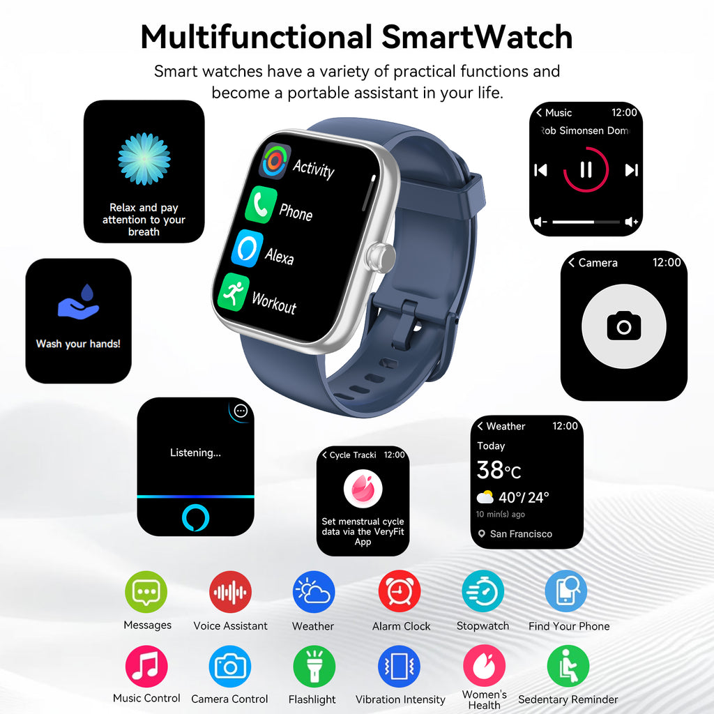 Smart Watch with Alexa Built-in 1.83" HD 2026 Health Fitness Tracker Bluetooth Calls and Notifications 120+ Sport Modes Heart Rate Sleep Monitor Fitness Watch IP68 Waterproof iPhone Android
