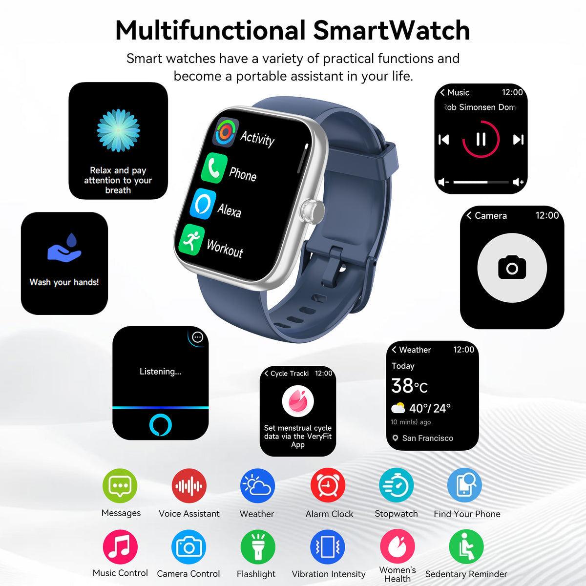 Smart Watch with Alexa Built-in 1.83" HD 2026 Health Fitness Tracker Bluetooth Calls and Notifications 120+ Sport Modes Heart Rate Sleep Monitor Fitness Watch IP68 Waterproof iPhone Android