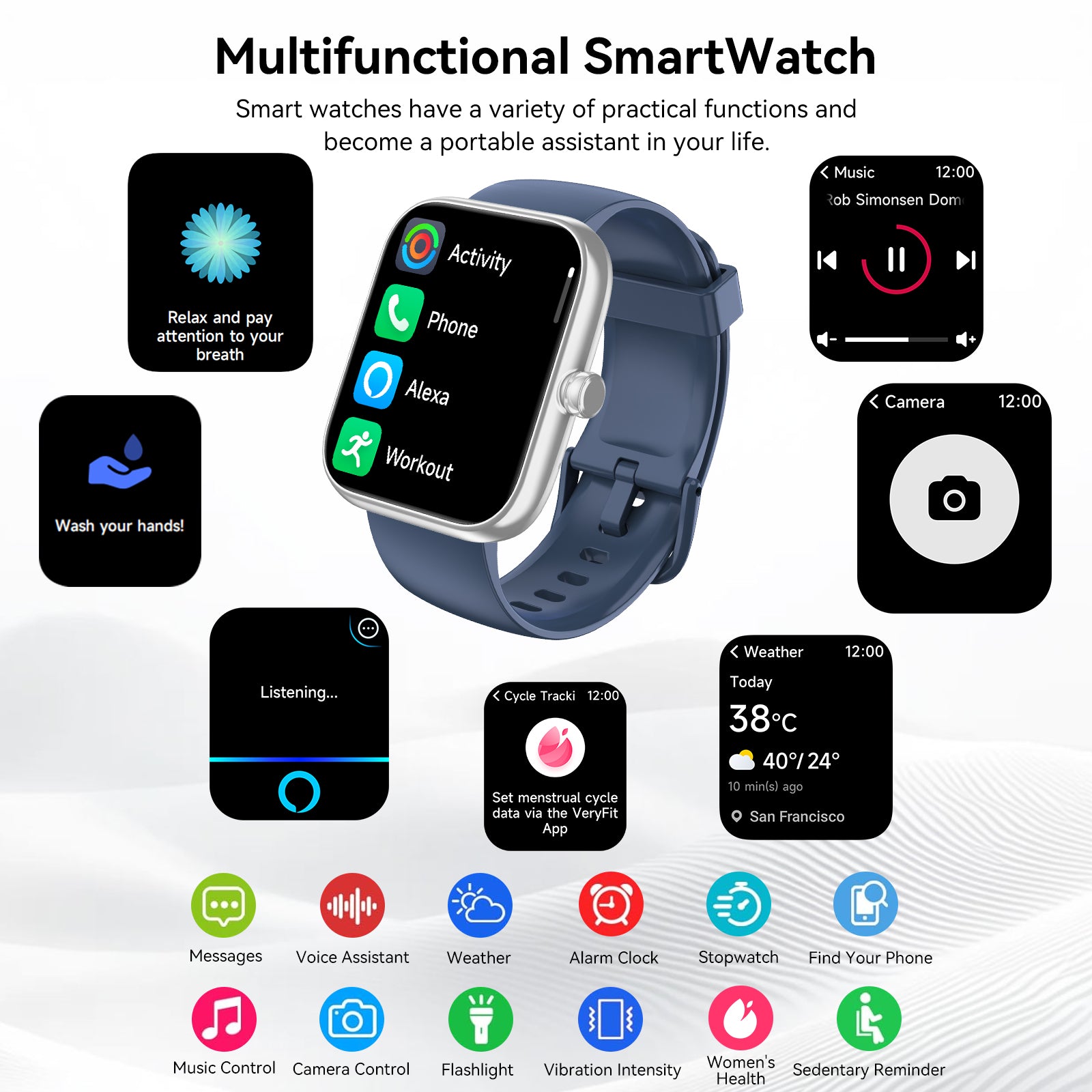 Smart Watch with Alexa Built-in 1.83" HD 2026 Health Fitness Tracker Bluetooth Calls and Notifications 120+ Sport Modes Heart Rate Sleep Monitor Fitness Watch IP68 Waterproof iPhone Android