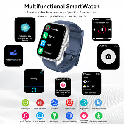 Smart Watch with Alexa Built-in 1.83" HD 2026 Health Fitness Tracker Bluetooth Calls and Notifications 120+ Sport Modes Heart Rate Sleep Monitor Fitness Watch IP68 Waterproof iPhone Android