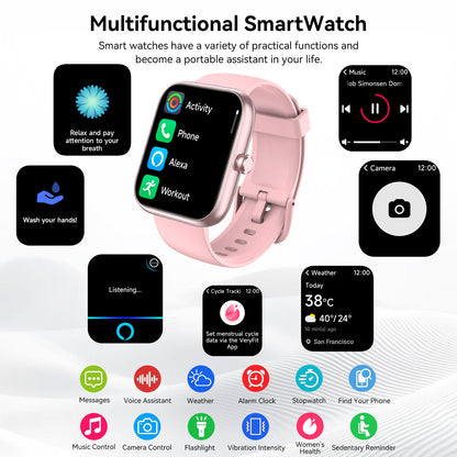Smart Watch with Alexa Built-in 1.83" HD 2026 Health Fitness Tracker Bluetooth Calls and Notifications 120+ Sport Modes Heart Rate Sleep Monitor Fitness Watch IP68 Waterproof iPhone Android