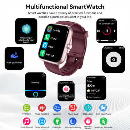 Smart Watch with Alexa Built-in 1.83" HD 2026 Health Fitness Tracker Bluetooth Calls and Notifications 120+ Sport Modes Heart Rate Sleep Monitor Fitness Watch IP68 Waterproof iPhone Android